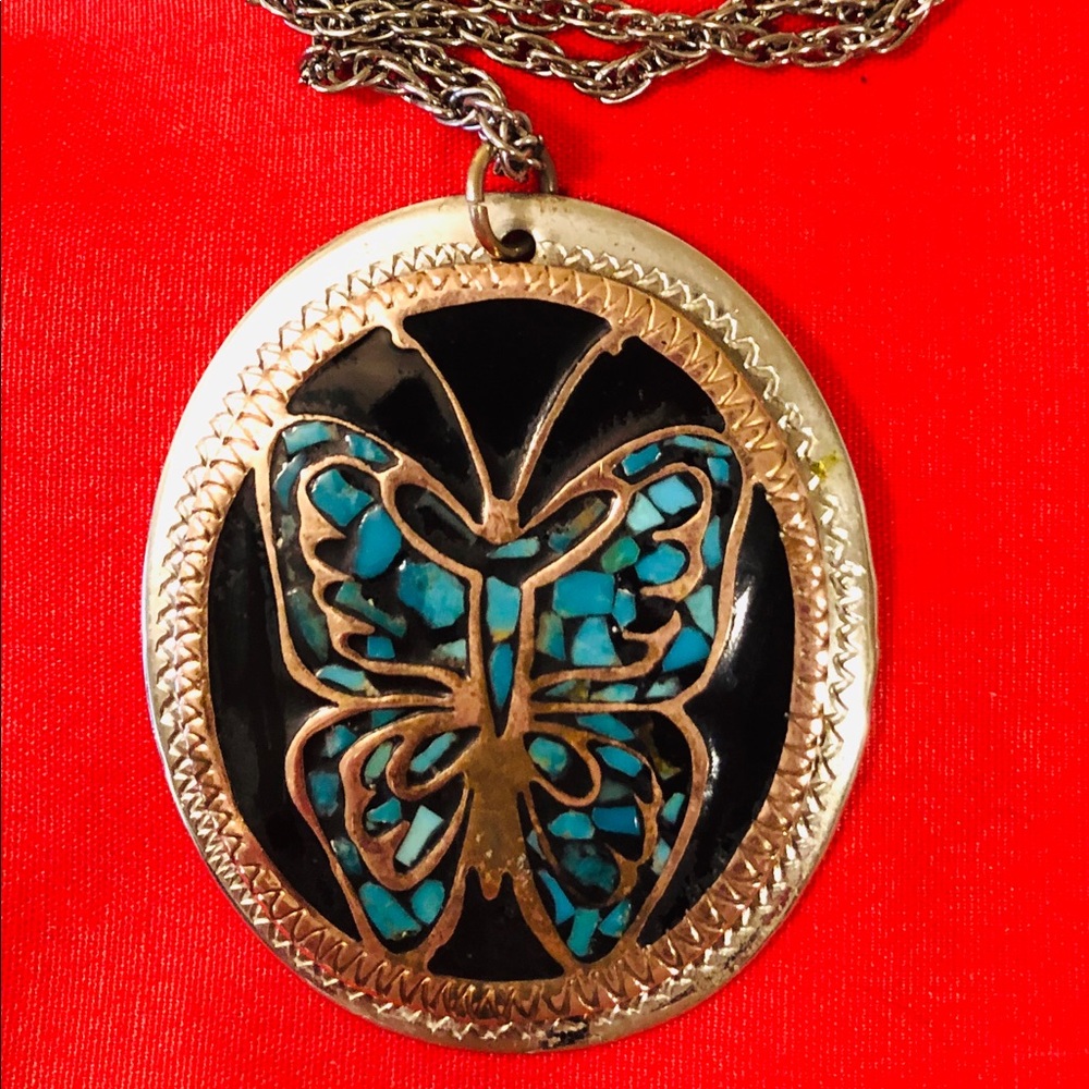 SILVER and TURQUOISE PENDANT, 23” Silver Chain